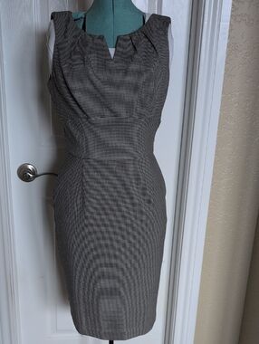 White House Black Market Black and White Houndstooth Midi Sheath Dress